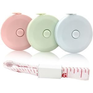 3 stuks Macaron meetlinten - 1.5m/60inch, dubbelzijdig vierkant en rond, roestvrijstalen mes, positieve beveiliging, pasteltinten (roze, blauw, muntgroen) - Perfect voor lichaamsmeting en naaien