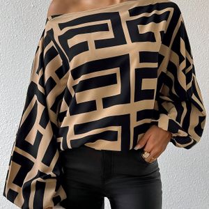 Vrouwen Elegante Off-the-Shoulder Blouse - Stijlvol Zwart & Beige Shirt voor Formele/Casual Gelegenheden, All-Seizoenen Top, Machinewasbaar Dameskleding
