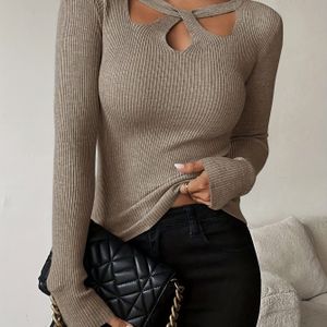 Modieuze Top met Lange Mouwen voor Dames | -Neck Cut-Out Design, Ideaal voor Dates en Feestjes, Perfect voor Black Friday, Cyber Monday, Kerstmis, Chinese Nieuwjaarsaanbiedingen