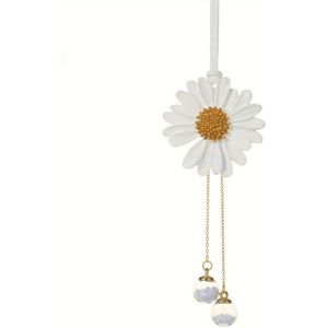 Daisy Car Air Freshener Pendant - Yellow Plaster Scented Charm With Pearl Accents For Rearview Mirror Decoration