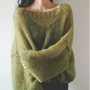 Dames Mintgroene Oversized Trui - Zachte Ademende Ronde Hals Lange Mouw Pullover, Casual Elegante Trui voor Alle Seizoenen, Geschikt voor Dagelijkse & Formele Outfits
