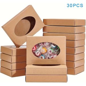 30 Stuks Kraftpapier Handgemaakte Zeepdoos Ovaal Venster Witte Kaart Opvouwbare Doos Kleine Sieraden Verpakkingsdoos