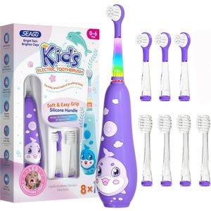 Elektrische Tandenborstel | Cartoon Vorm, LED Licht, Zachte Borstelharen, Magnetisch Opladen, 8 Borstelkoppen, USB Aangedreven, Gemengde Kleur, voor Leeftijd 0-6 Jaar