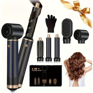 Heteluchtstijltang Haarborstel Upgrade Afneembare Krulspuit & Stijltang - 1000W Krachtige Warmte, 1.5-2.5M Snoer, EU Stekker Compatibel, Nat/ Gebruik, Anti-Broei Veiligheid