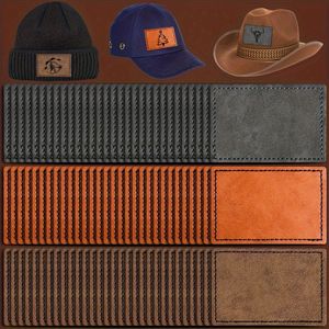 90/60 stuks Rechthoekige Blank Leerlook Patches voor Laser Hoeden, Legering Vellen Hittepers Strijkbare Kunstleer Patches met Kleeflaag voor Reparatie van Hoeden en Kleding