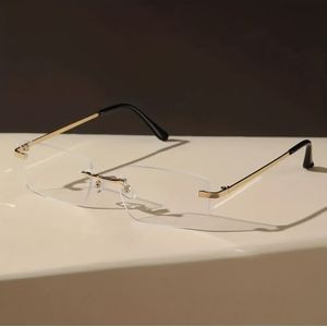 ENSARJOE Chic Rechthoekige Bril met Heldere Lenzen voor Vrouwen - Modieuze Randloze Brillen met Metalen Accenten