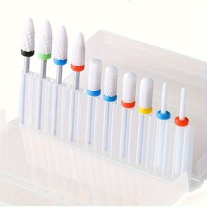 10pcs Set Of Ceramic Nail Drill Bits, 3/32 Nail Drill Bit Set, Suitable For Acrylic Gel Nail Professional Rotary File, Electric Manicure Pedicure Nail File, , Etc