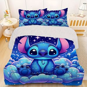(authorized) Stitch Printed Cartoon Duvet Cover Bedding Sets With 3pcs Includes Duvet Cover Pillowcases For Bedroom 2 Pillowcases With Cute Character Designs Day, Couple Double Single Multi Size