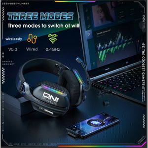 ONIKUMA 2.4G Draadloze Headset voor PS5, PS4/FPS Gamer, PC, 2.4GHz Draadloze Gaming Headset met Microfoon, Draadloze 5.3 Gaming Headset, Stereo Audio, Noise Cancelling, Drukknopbediening