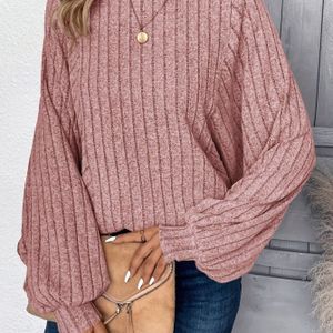 Relaxed, geribde Mouw T- - Knit Top - Kleur, Fit voor Vrouwen - Lente/Herfst