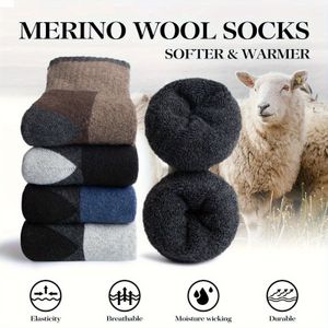 5 paar winterse dikke warme merino wol sokken met Argyle - Thermische isolatie, ademend & vochtafvoerend, duurzaam voor heren & dames, buitensporten
