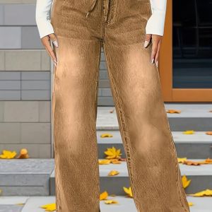 MEKOOL Dames Hoge Taille Stretch Denim Flare Jeans - Y2K Stijl, Losse Pasvorm, Trekkoord Taille, Rechte Pijp, Casual Broeken voor Alle Seizoenen, Hoge Taille Jeans