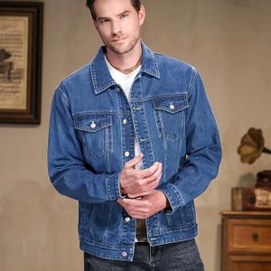 Herren Heavyweight Klassieke Blauwe Jeansjack - Losse Pasvorm Button-Front Cargo Jas, Machinewasbaar Non-Stretch Denim voor Dagelijks & Formele Outfits - Direct Draagbare Werkjas
