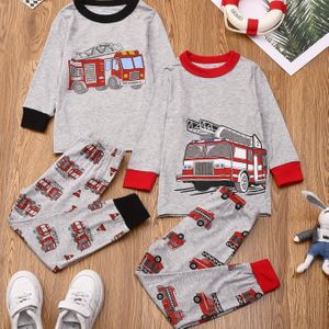 Jongens 2 Sets 4- Brandweerwagen Print Lange Mouwen Lange Broek Pyjama Set