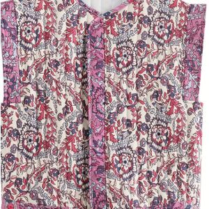 Floral Print Quilted Vest For Women - Casual V-neck Sleeveless Polyester Vest With - Woven Adult Vest With No Details