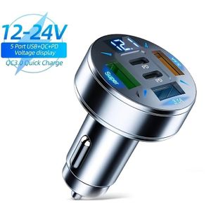 250W 5-poorts autoradio met snelle opladen PD QC3.0 USB C adapter voor opladen van telefoons, compatibel met verschillende spanningen, zonder batterij