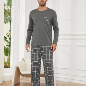 Herenslaperpak voor Lente/Herfst met Casual Bedrukt T-Shirt met Lange Mouwen en Ronde Hals en Broek