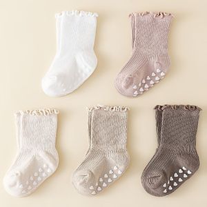 5 paar zoete en schattige lente- en herfstmeisjes met houten oorranden, antislip, mid-tube sokken