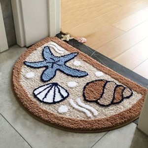 Starfish And Seashell Pattern Bath Mat, 17.7x27.5 Inches - Soft, Machine Washable, Non-slip Tpr Backing, Absorbent Fluffy Rug For Bathroom, Bedroom, Kitchen, And Entryway, Bathroom Mat