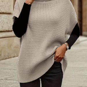 Nieuwe Mode Elegante Dames Kleur Hoge Hals Korte Mouw Veelzijdige Trui