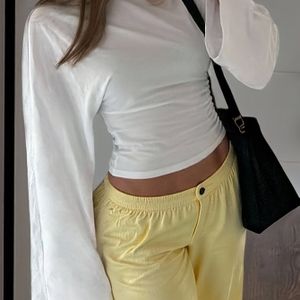 Dames Kleur Stijlvolle Ronde Hals Brede Mouw Taille-Gecindeerde Lange Mouw Top