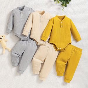 6 stuks Baby Huidvriendelijke Bodysuit Combo Set 3 stuks Lange Mouw Bodysuit + 3 stuks Lange Broek, voor Buiten