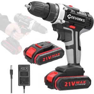 21v Cordless Electric Drill With , Impact Driver, Wireless Charging, Lithium Battery - Diy Tools, In Black Or Red