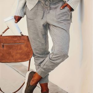 Casual Tapered Broeken voor Vrouwen - Elastische Taille met Verstelbare Trekkoord, Zijzakken, Machine-Wasbaar Regular Fit voor Dagelijks , Stijlvolle Broek met Zakken, Medium Stretch Stof