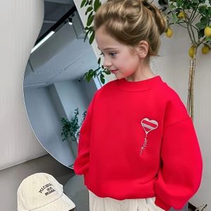 Meisjes Witte & Hartjesprint Trui Jas met Rode Gestreepte Hartjes & Liefdesletters - Schattige Losse Lange Mouwen Ronde Hals Cardigan voor Lente/Herfst, Feestjes, Valentijnsdag (voor Kinderen)