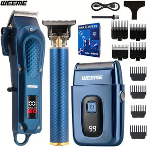 WEEME 3- Heren Haar- en Baardverzorgingsset, Professionele Haarknipper, Trimmer en Scheerapparaat met LCD-Scherm, Oplaadbare USB- voor Mannen, Ideaal voor Thuisgebruik, Reizen en als Cadeau