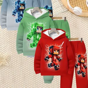 6-delige set jongens rode blauwe groene vierkante 3D-print lange mouwen hoodie broek set, lente herfst casual pullover voor buitensporten en cadeaus (willekeurig ), perfect voor buiten