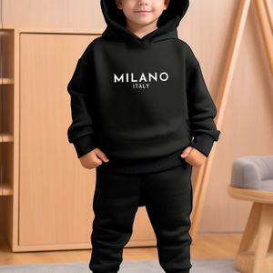 2 stuks Print Boys' Casual Pakket Lente/Heren Langer Mouw Mode Hoodie + Comfortabele Sportieve Joggers, voor Buiten