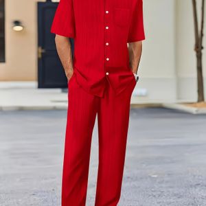 Herfst Heren Korte Mouw Shirt en Lange Broek Casual 2- Set