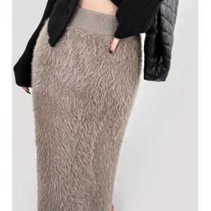 Elegante lange mouw imitatiebont gebreide rok - zacht, warm en huidvriendelijk, herfst- en winterstijl, uitlopende met getande detail, winterrok | Elegante rok | Gebreide textuur