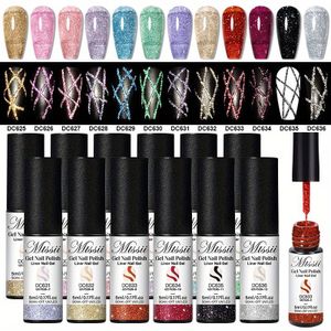12-delige Set Reflecterende Glitter Gel Nagellak, Kleurrijke Gouden, Zilveren, Roze en Paarse Reflectorische Effect Gel Liners, DIY Schitterend Siergel voor Nagelkunst