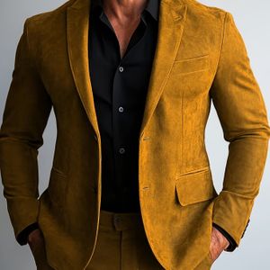 Stijlvolle mustardgele casual blazer voor heren - niet stretch, kleur, revers, reguliere pasvorm voor lente en herfst, casual kleding|Mustardblazer|Casual reversblazer