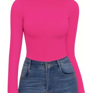 Vrouwen Elegante Hoge Nek Lange Mouw T-Shirt - Slim Fit Zwarte Top, Machinewasbaar Herfst Winter Casual & Formele Kleding, Veelzijdige Garderobe Stapelsteen, Gladde Textuur