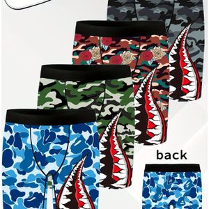 4-Pack Heren Novelty Boxer Briefs | Camouflage Print, Elastische Tailleband, Gebreide Stof, Rekbaar, Sportieve Casual Lange Onderkleding voor Mannen