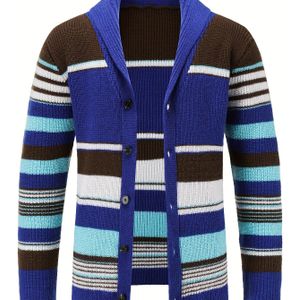 Heren Casual V-hals Gestreept Vest, Lange Mouw Gebreide Trui Met Knoopsluiting, Polyester 100% Herfst/Winter Bovenkleding