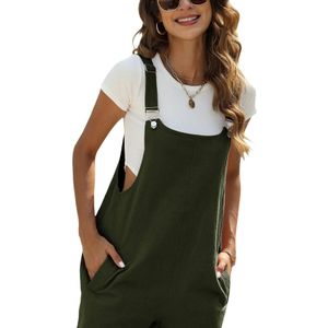 Vrouwen Linnen Korte Overall Casual Zomer Bib Shortals met Zakken