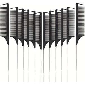 12-delige muizenstaartkam set, professionele puntige staalkam, anti-statische kleurkam, haarnaaldkam, geschikt voor salon haaraccessoires
