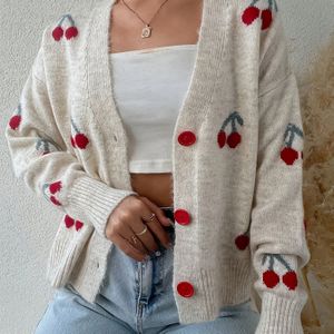 Stijlvolle Dames Jacquard Vest - Kersenpatroon Trui voor Herfst en Winter