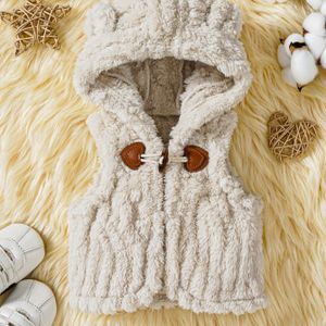 Baby's zachte, pluche vest met capuchon, warme mouwloze jas, kleding voor peuters en babymeisjes voor herfst en winter.