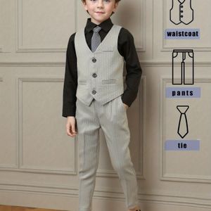 Jongens' Gentleman Vestpak, inclusief één vest + een broek + één stropdas, geschikt voor feesten, verjaardagen, schooloptredens, pianorecitals, bruiloftsfloristen en andere gelegenheden
