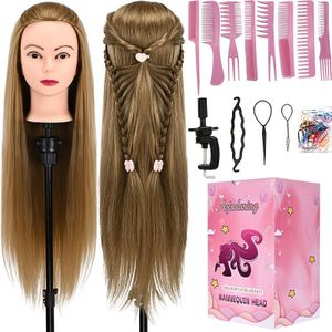 Mannequinhoofd voor Haarstyling, 28" Trainingshoofd, Manikin Cosmetologische Pop met Synthetische Vezelhaar en DIY Vlechtset + Tafelklem