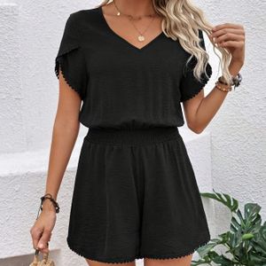 Vrouwen Elegante V-Hals Mouwloze Jumpsuit - Lichtgewicht 100% Polyester Zomerromper met , Machinewasbaar in Zwart voor Casual & Formele Gelegenheden