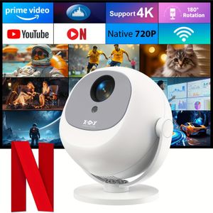 2025 Nieuwe XGODY Slimme Projector, 360ANSI Helderheid, Native 720P Ondersteuning 4K, 360° Draaibaar 11 en WiFi 6 Draadloos 5.2, Elektronische Focus, Automatische Keystone Correctie