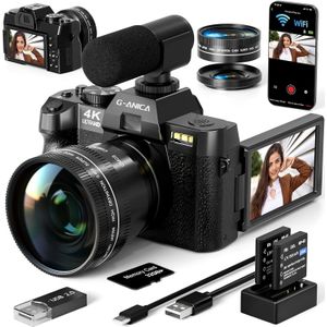 G-Anica 48 MP Digitale Camera – Wi-Fi & App Bediening, 4K Vlogcamera met 16× Zoom, Stabilisatie, 32 GB Kaart, 2 Batterijen, Groothoek- & Macrolens (52 mm), Perfect voor YouTube