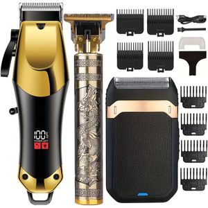 3-delige Draadloze Haartrimmer Set - Professionele Elektrische Baardtrimmer & Scheerset voor! Mannen, USB Oplaadbaar, Vier Grenskammen, Cadeaus voor Echtgenoten en Vrienden, Valentijnscadeau