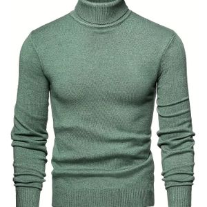 Beige Heren Trui met Hoge Kraag - Zachte Stretch Gebreide Lange Mouwen Winter Pullover, Casual & Formele Kleur voor Herfst/Winter, Handwasbare Regular Fit Kleding